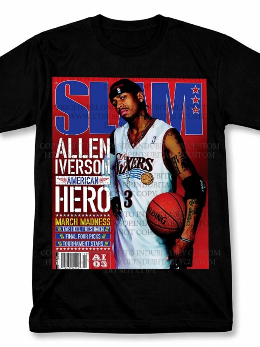 SLAM Allen Iverson Sixers Graphic T Shirt Vintage Style Basketball Fan T Shirt